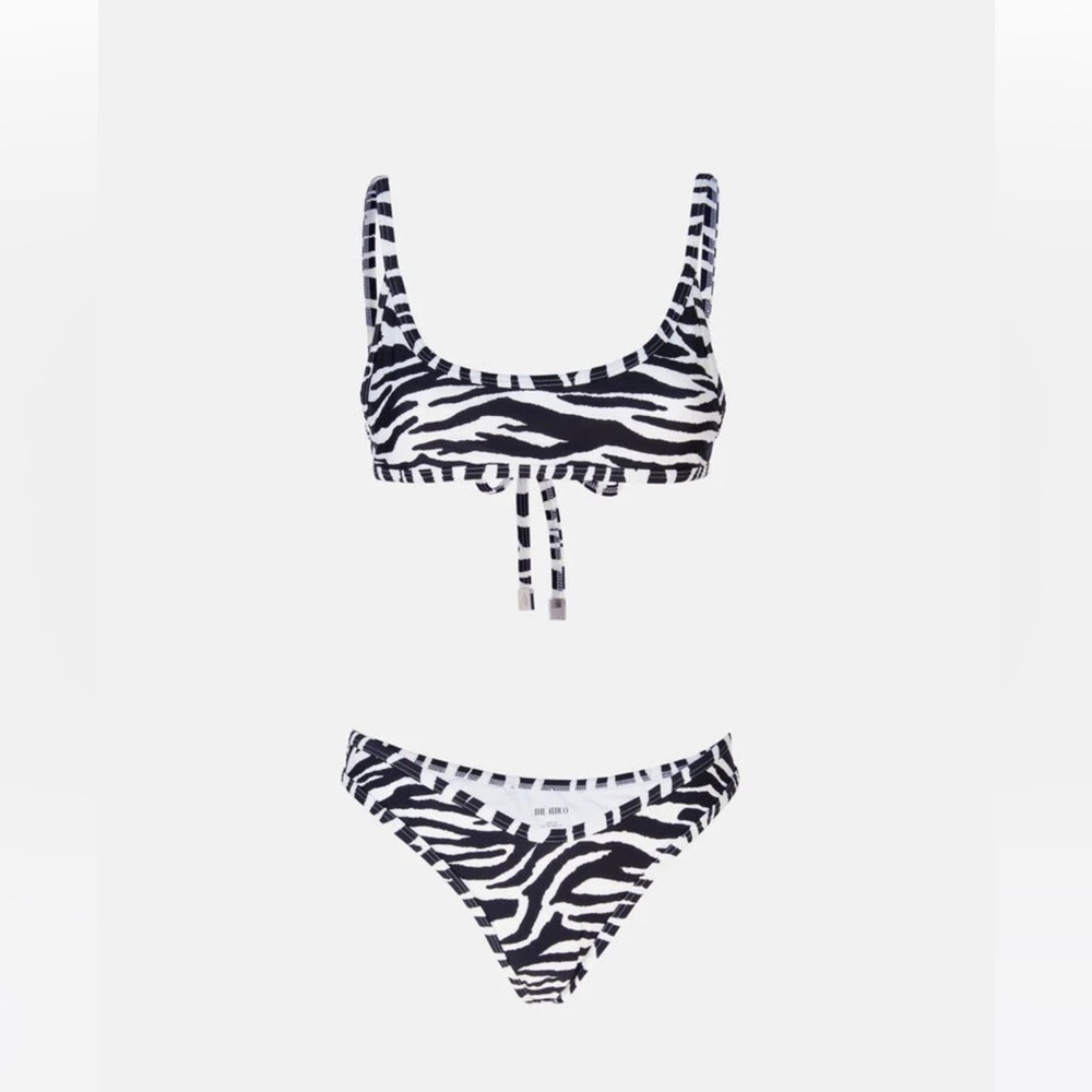 THE ATTICO Zebra Printed Scoop Bandeau Tie Bikini, M